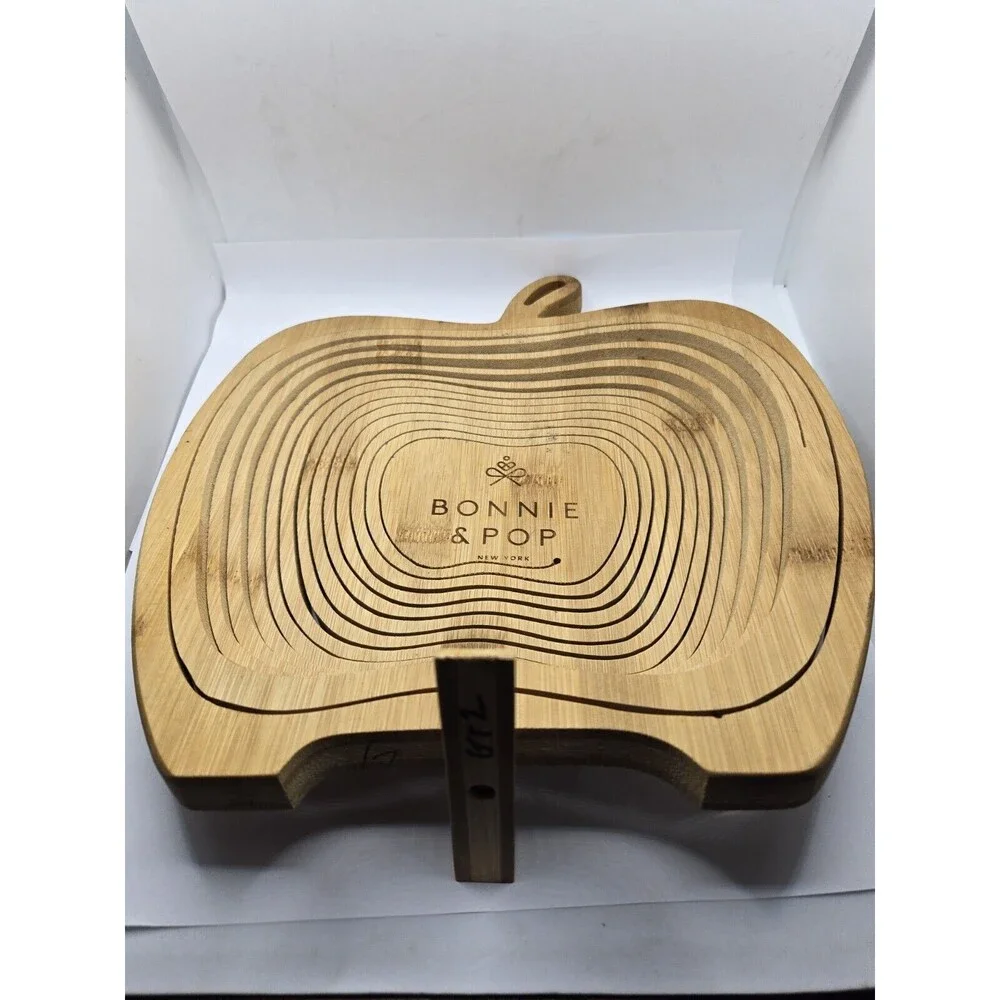 Apple Shaped Folding Collapsible Wooden Basket Fruit Bowl Trivet Decor
